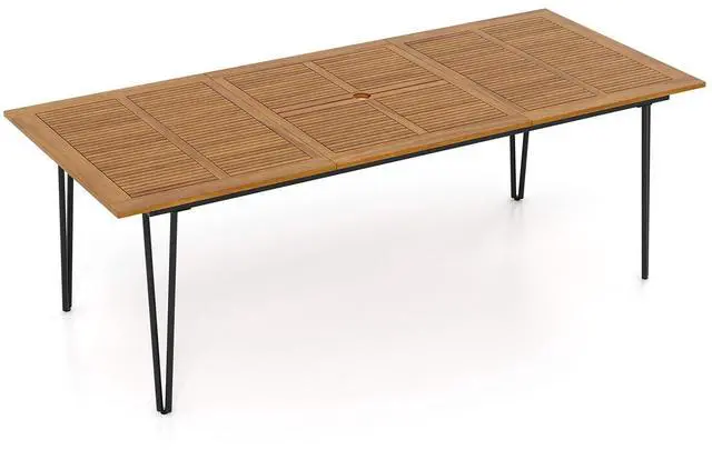 Main image of SlickBlue 86.5 Inch Rectangular Patio Dining Table for 8 with Acacia Wood Tabletop and Umbrella Hole