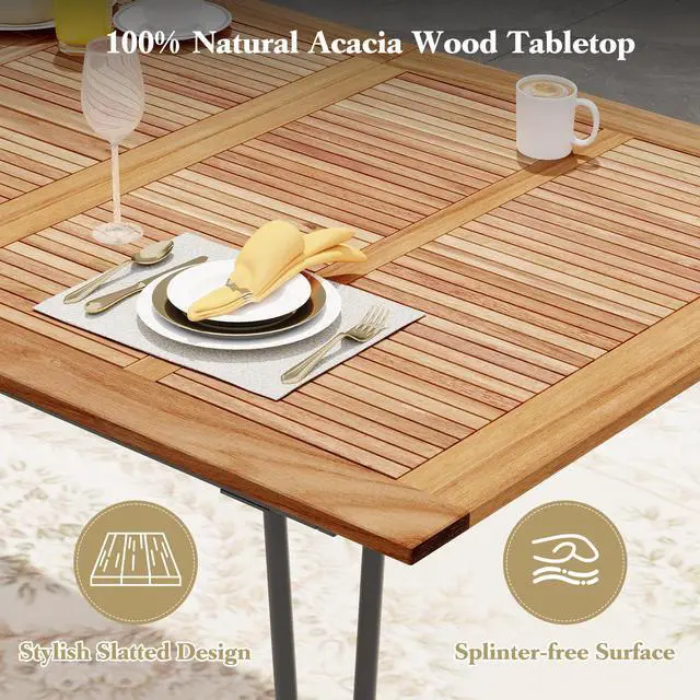 Alt view image 7 of 7 - SlickBlue 86.5 Inch Rectangular Patio Dining Table for 8 with Acacia Wood Tabletop and Umbrella Hole