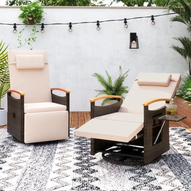 Alt view image 2 of 7 - SlickBlue Patio Rattan 360° Swivel Recliner Chair with Adjustable Backrest and Footrest