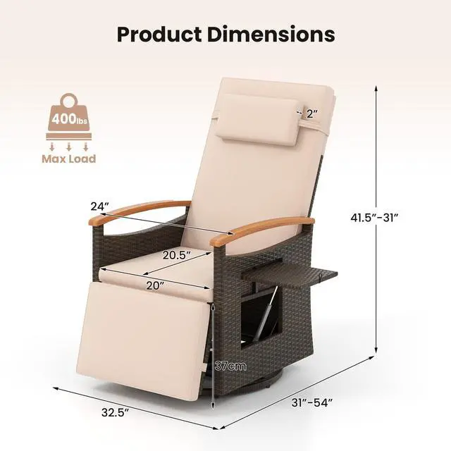 Alt view image 4 of 7 - SlickBlue Patio Rattan 360° Swivel Recliner Chair with Adjustable Backrest and Footrest