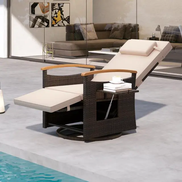 Alt view image 3 of 7 - SlickBlue Patio Rattan 360° Swivel Recliner Chair with Adjustable Backrest and Footrest