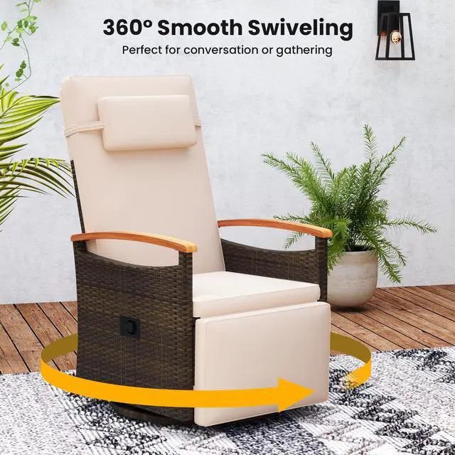 Alt view image 5 of 7 - SlickBlue Patio Rattan 360° Swivel Recliner Chair with Adjustable Backrest and Footrest