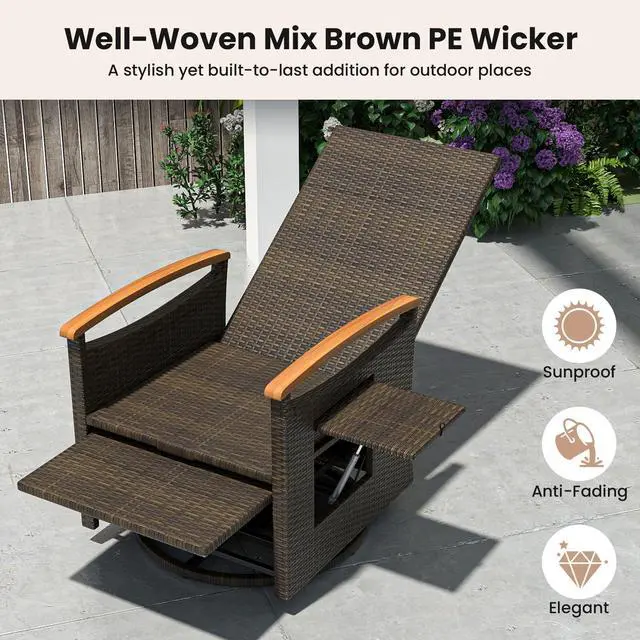 Alt view image 6 of 7 - SlickBlue Patio Rattan 360° Swivel Recliner Chair with Adjustable Backrest and Footrest