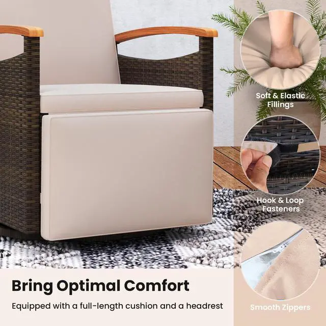 Alt view image 7 of 7 - SlickBlue Patio Rattan 360° Swivel Recliner Chair with Adjustable Backrest and Footrest