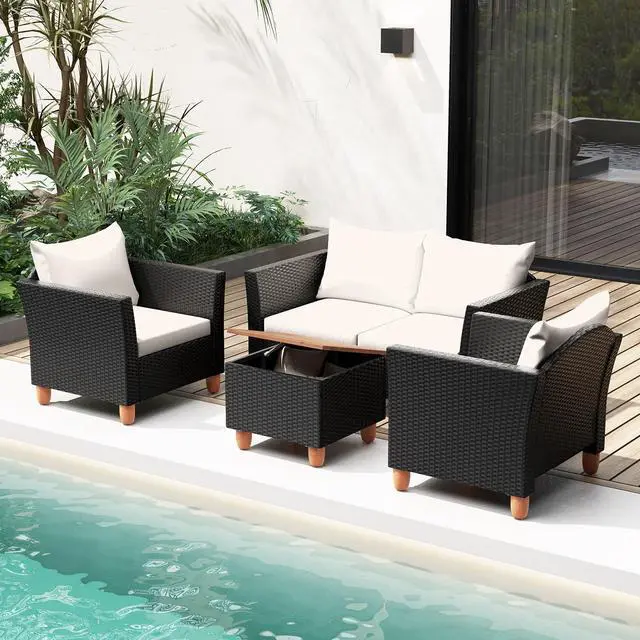 Alt view image 2 of 7 - SlickBlue 4 Pieces Outdoor Conversation Set with Storage Coffee Table