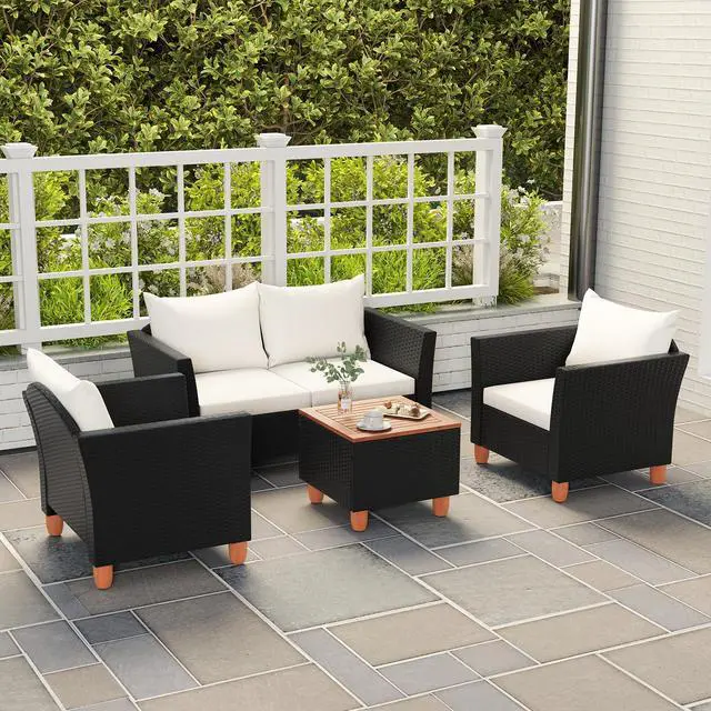 Alt view image 6 of 7 - SlickBlue 4 Pieces Outdoor Conversation Set with Storage Coffee Table