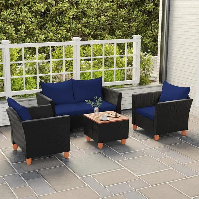 Alt view image 2 of 7 - SlickBlue 4 Pieces Outdoor Conversation Set with Storage Coffee Table
