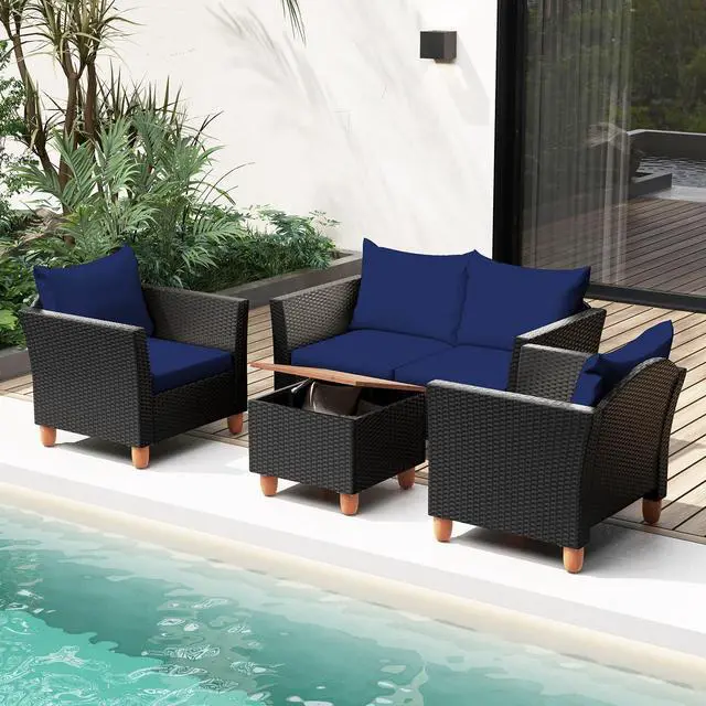 Alt view image 3 of 7 - SlickBlue 4 Pieces Outdoor Conversation Set with Storage Coffee Table