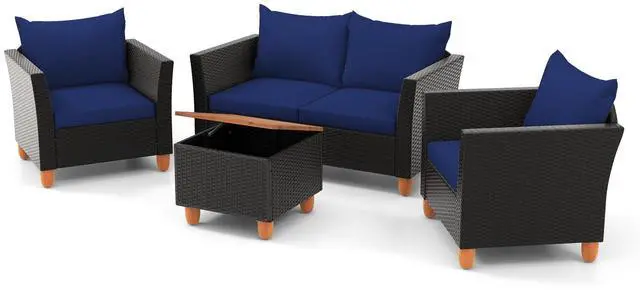 Alt view image 4 of 7 - SlickBlue 4 Pieces Outdoor Conversation Set with Storage Coffee Table