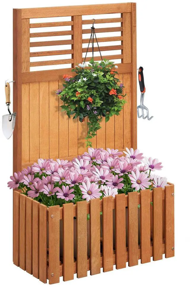Alt view image 4 of 7 - SlickBlue Wooden Raised Garden Bed with Privacy Screen