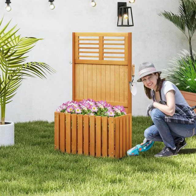 Alt view image 2 of 7 - SlickBlue Wooden Raised Garden Bed with Privacy Screen
