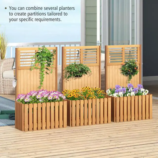 Alt view image 6 of 7 - SlickBlue Wooden Raised Garden Bed with Privacy Screen