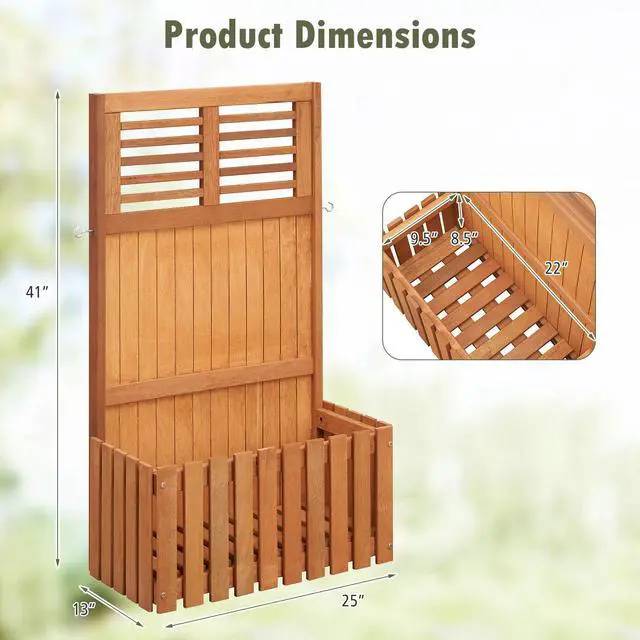 Alt view image 5 of 7 - SlickBlue Wooden Raised Garden Bed with Privacy Screen