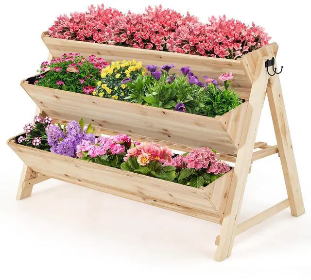 Alt view image 4 of 7 - SlickBlue 3 Tier Wooden Vertical Raised Garden Bed with Storage Shelf