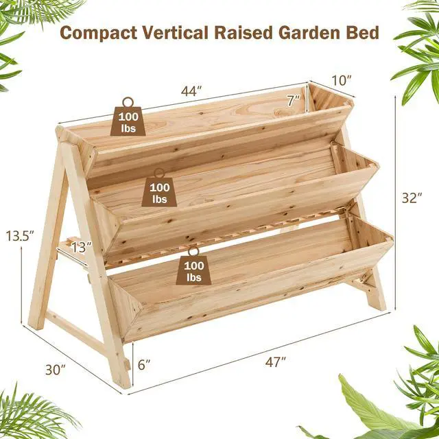 Alt view image 5 of 7 - SlickBlue 3 Tier Wooden Vertical Raised Garden Bed with Storage Shelf