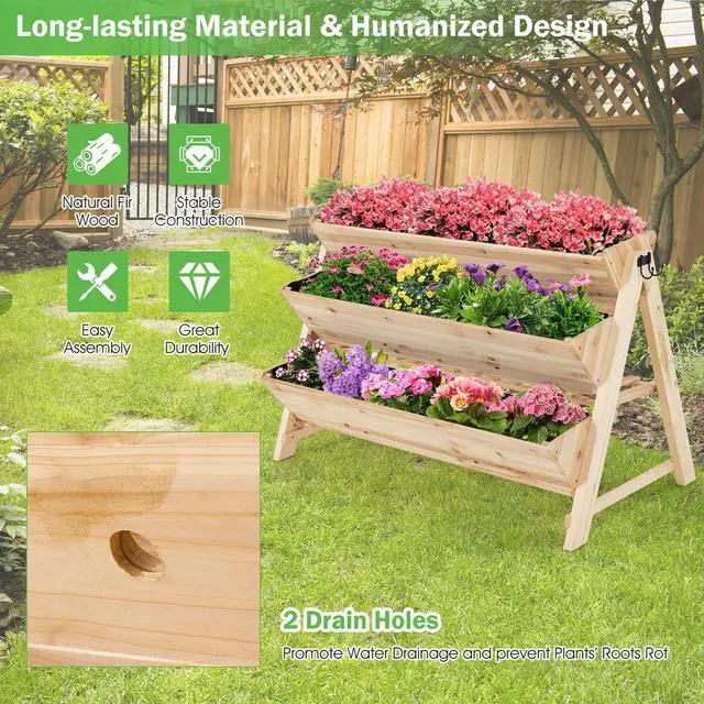 Alt view image 7 of 7 - SlickBlue 3 Tier Wooden Vertical Raised Garden Bed with Storage Shelf