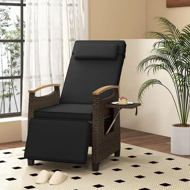Alt view image 3 of 7 - SlickBlue Patio Wicker Recliner Chair with Adjustable Backrest and Footrest