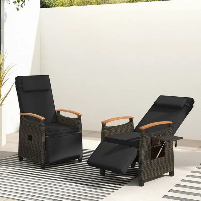 Alt view image 2 of 7 - SlickBlue Patio Wicker Recliner Chair with Adjustable Backrest and Footrest