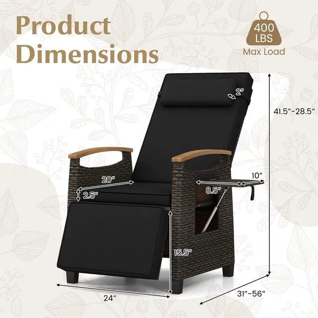 Alt view image 4 of 7 - SlickBlue Patio Wicker Recliner Chair with Adjustable Backrest and Footrest