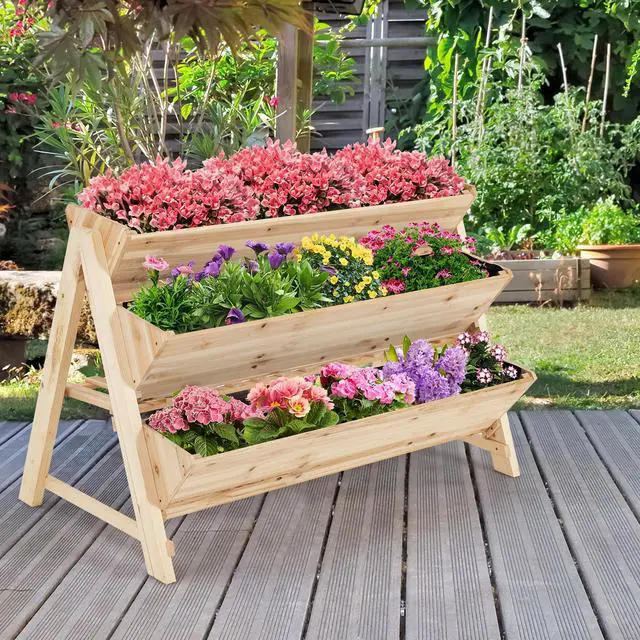 Alt view image 6 of 7 - SlickBlue 3 Tier Wooden Vertical Raised Garden Bed with Storage Shelf