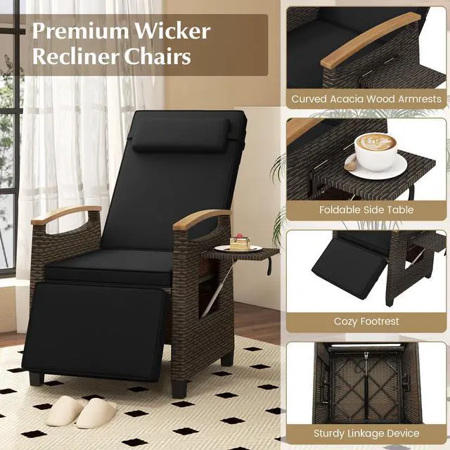 Alt view image 5 of 7 - SlickBlue Patio Wicker Recliner Chair with Adjustable Backrest and Footrest