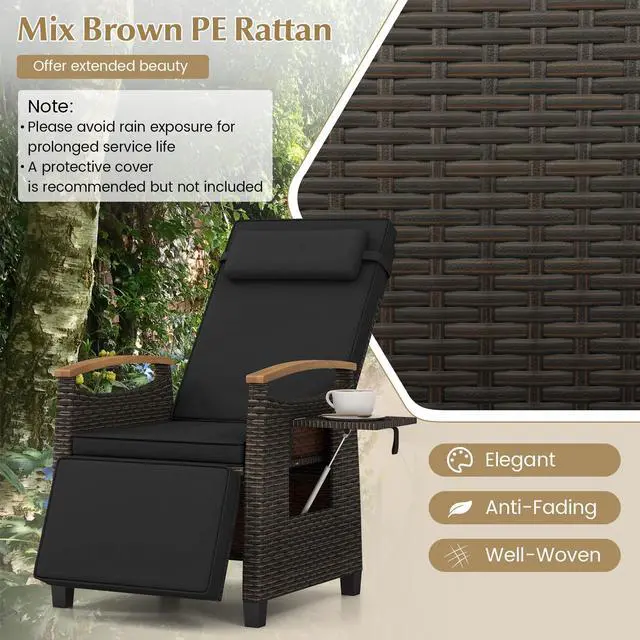 Alt view image 7 of 7 - SlickBlue Patio Wicker Recliner Chair with Adjustable Backrest and Footrest