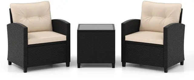 Alt view image 4 of 7 - SlickBlue 3 Pieces Patio Furniture Set with Tempered Glass Coffee Table