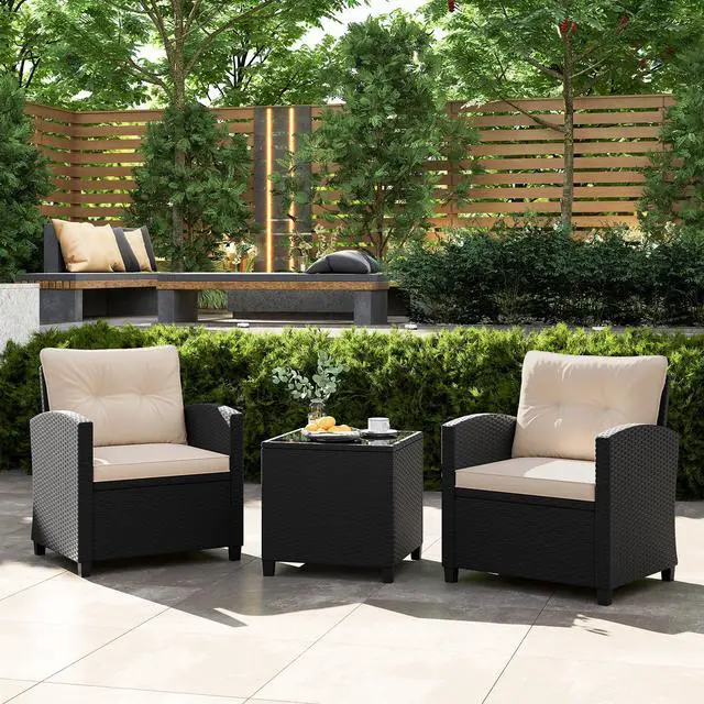Alt view image 3 of 7 - SlickBlue 3 Pieces Patio Furniture Set with Tempered Glass Coffee Table