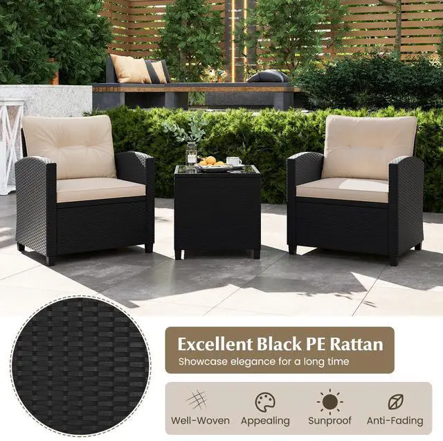 Alt view image 6 of 7 - SlickBlue 3 Pieces Patio Furniture Set with Tempered Glass Coffee Table