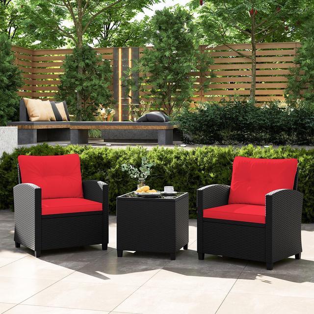 Alt view image 2 of 7 - SlickBlue 3 Pieces Patio Furniture Set with Tempered Glass Coffee Table