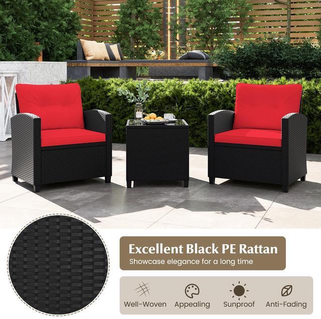Alt view image 6 of 7 - SlickBlue 3 Pieces Patio Furniture Set with Tempered Glass Coffee Table