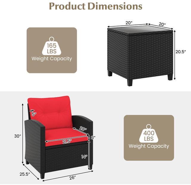 Alt view image 5 of 7 - SlickBlue 3 Pieces Patio Furniture Set with Tempered Glass Coffee Table