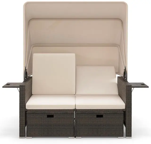 Main image of SlickBlue Outdoor Patio Rattan Daybed with Retractable Canopy and Adjustable Backrests