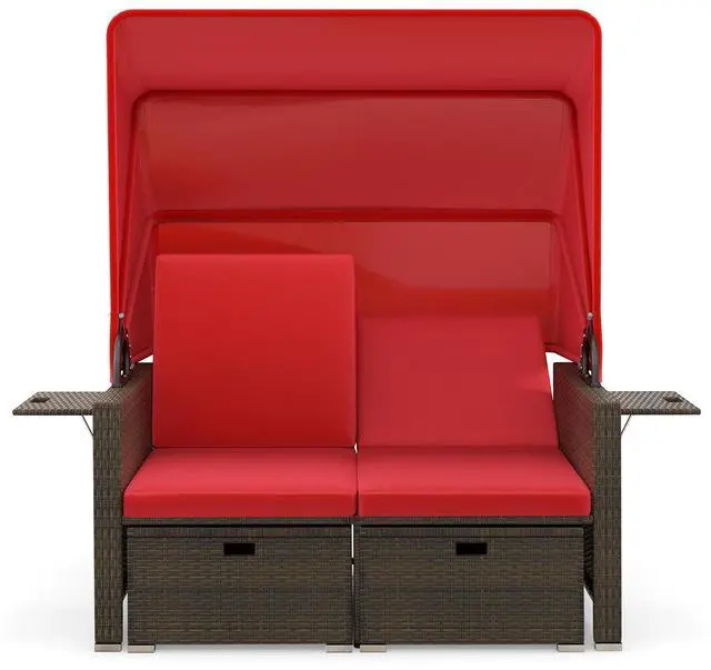 Main image of SlickBlue Outdoor Patio Rattan Daybed with Retractable Canopy and Adjustable Backrests