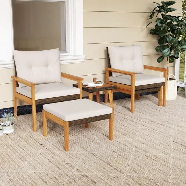 Alt view image 2 of 7 - SlickBlue 5 Piece Rattan Furniture Set with Square Coffee Table