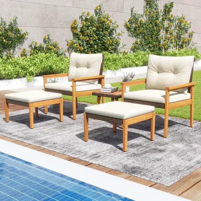 Alt view image 3 of 7 - SlickBlue 5 Piece Rattan Furniture Set with Square Coffee Table