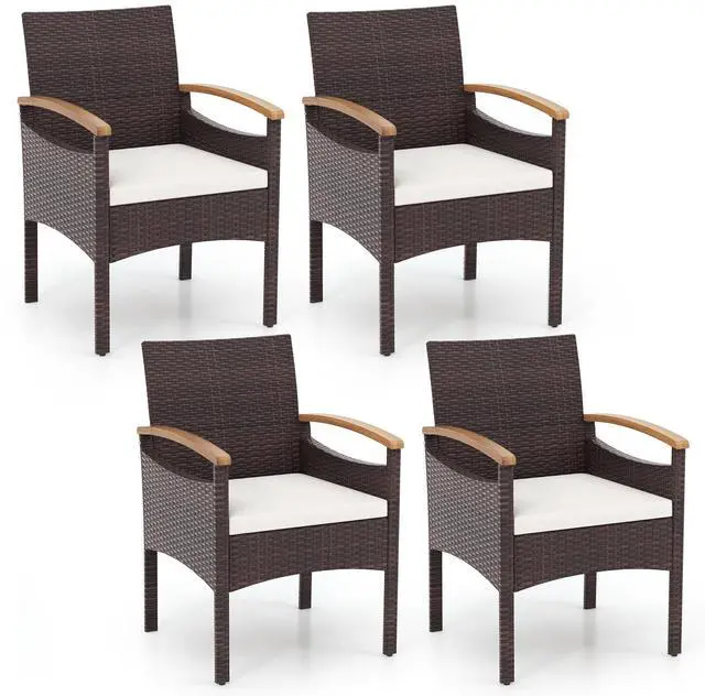 Alt view image 4 of 7 - SlickBlue Patio Dining Chairs Set of 2/4 with Acacia Wood Armrest and Heavy Duty Metal Frame-2 Pieces