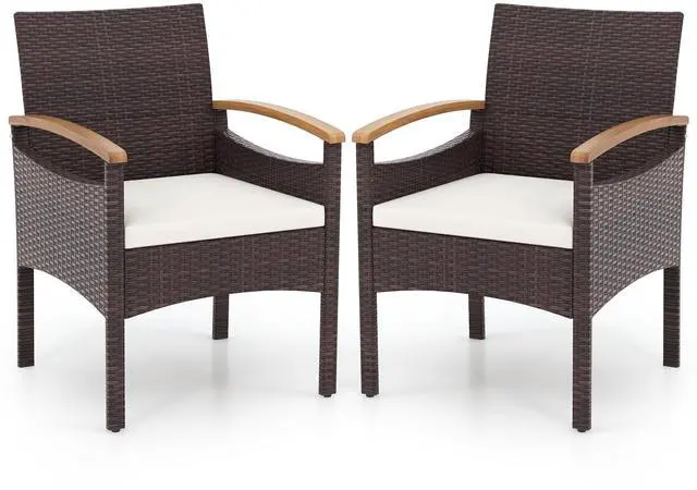 Main image of SlickBlue Patio Dining Chairs Set of 2/4 with Acacia Wood Armrest and Heavy Duty Metal Frame-2 Pieces