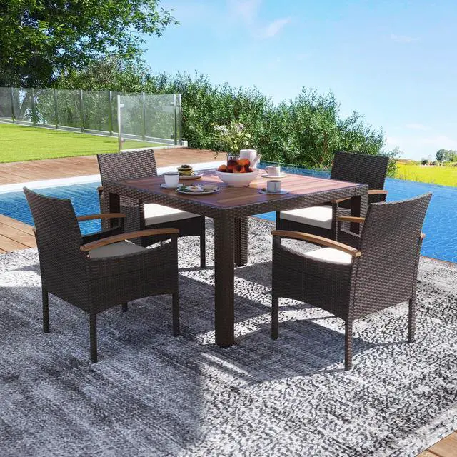 Alt view image 2 of 7 - SlickBlue Patio Dining Chairs Set of 2/4 with Acacia Wood Armrest and Heavy Duty Metal Frame-2 Pieces