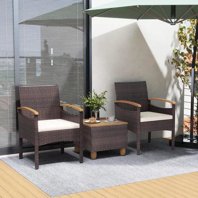 Alt view image 3 of 7 - SlickBlue Patio Dining Chairs Set of 2/4 with Acacia Wood Armrest and Heavy Duty Metal Frame-2 Pieces