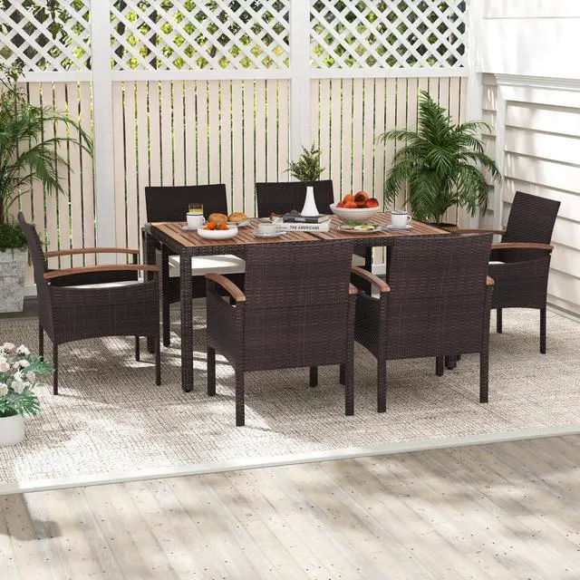 Alt view image 7 of 7 - SlickBlue Patio Dining Chairs Set of 2/4 with Acacia Wood Armrest and Heavy Duty Metal Frame-2 Pieces