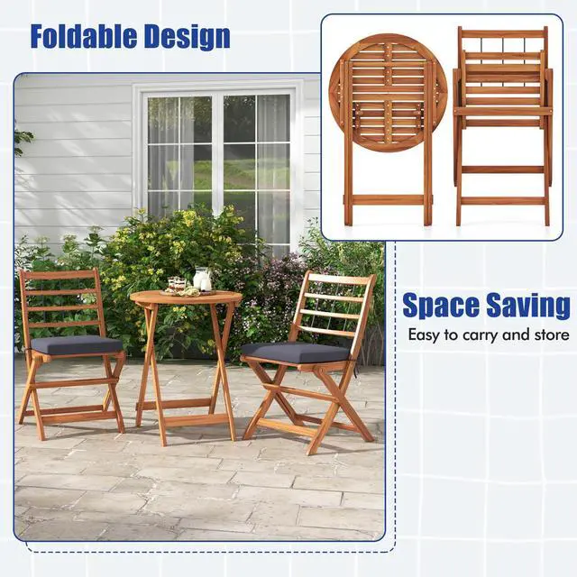 Alt view image 6 of 7 - SlickBlue 3 Pieces Acacia Wood Patio Bistro Set with Cushions