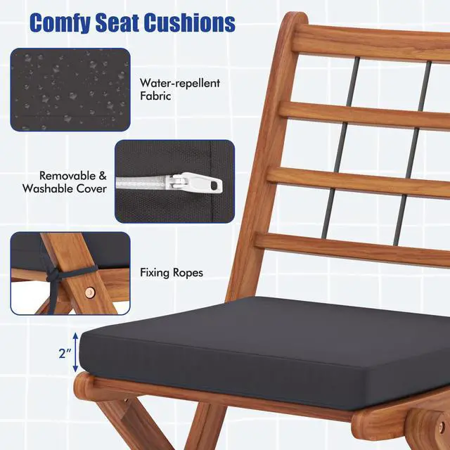 Alt view image 4 of 7 - SlickBlue 3 Pieces Acacia Wood Patio Bistro Set with Cushions