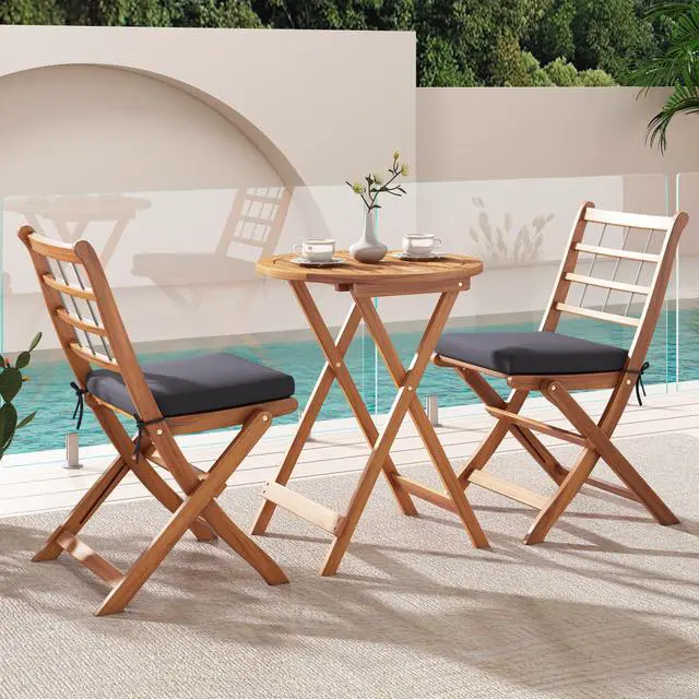 Alt view image 2 of 7 - SlickBlue 3 Pieces Acacia Wood Patio Bistro Set with Cushions