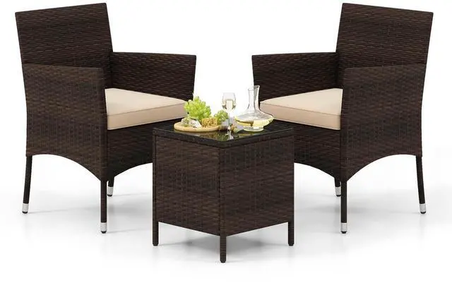 Alt view image 4 of 7 - SlickBlue 3 Pieces Outdoor Conversation Set with Cushioned Seat and Glass Tabletop