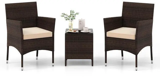 Main image of SlickBlue 3 Pieces Outdoor Conversation Set with Cushioned Seat and Glass Tabletop