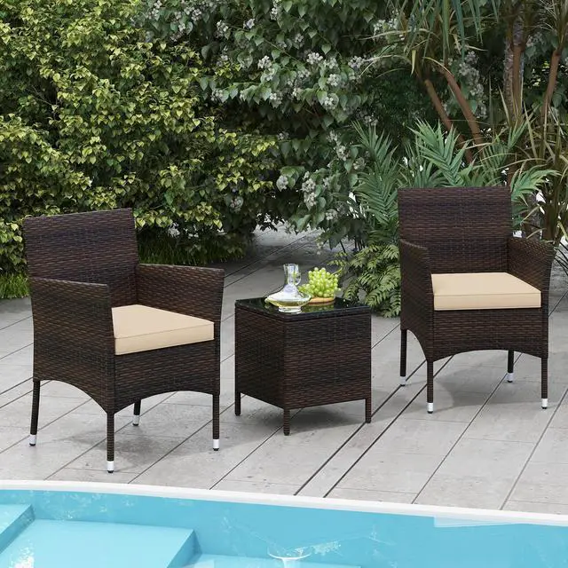 Alt view image 3 of 7 - SlickBlue 3 Pieces Outdoor Conversation Set with Cushioned Seat and Glass Tabletop