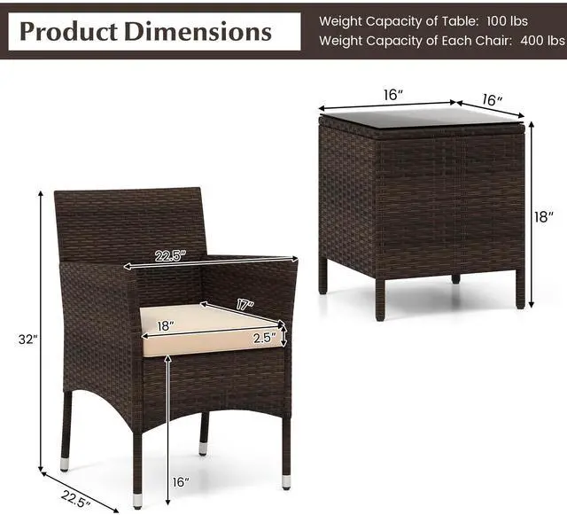 Alt view image 5 of 7 - SlickBlue 3 Pieces Outdoor Conversation Set with Cushioned Seat and Glass Tabletop