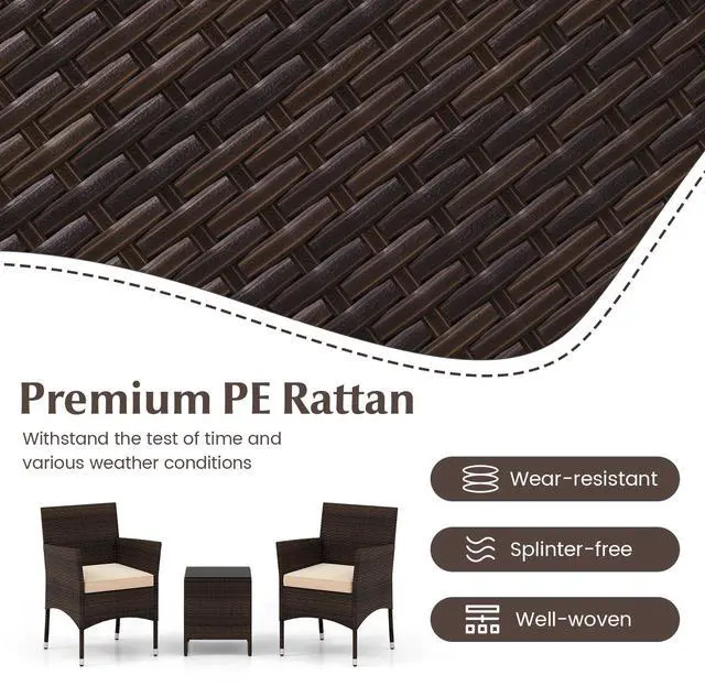 Alt view image 7 of 7 - SlickBlue 3 Pieces Outdoor Conversation Set with Cushioned Seat and Glass Tabletop