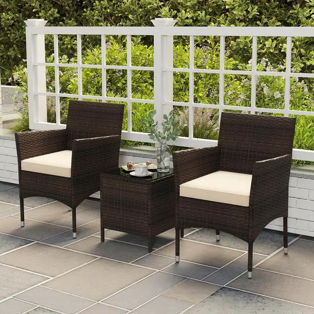 Alt view image 6 of 7 - SlickBlue 3 Pieces Outdoor Conversation Set with Cushioned Seat and Glass Tabletop